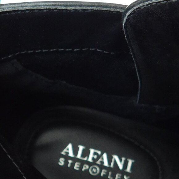 Black Leather Booties Ankle Boots Size 9.5 Block Heel Alfani Step Flex Zipper - Picture 5 of 10